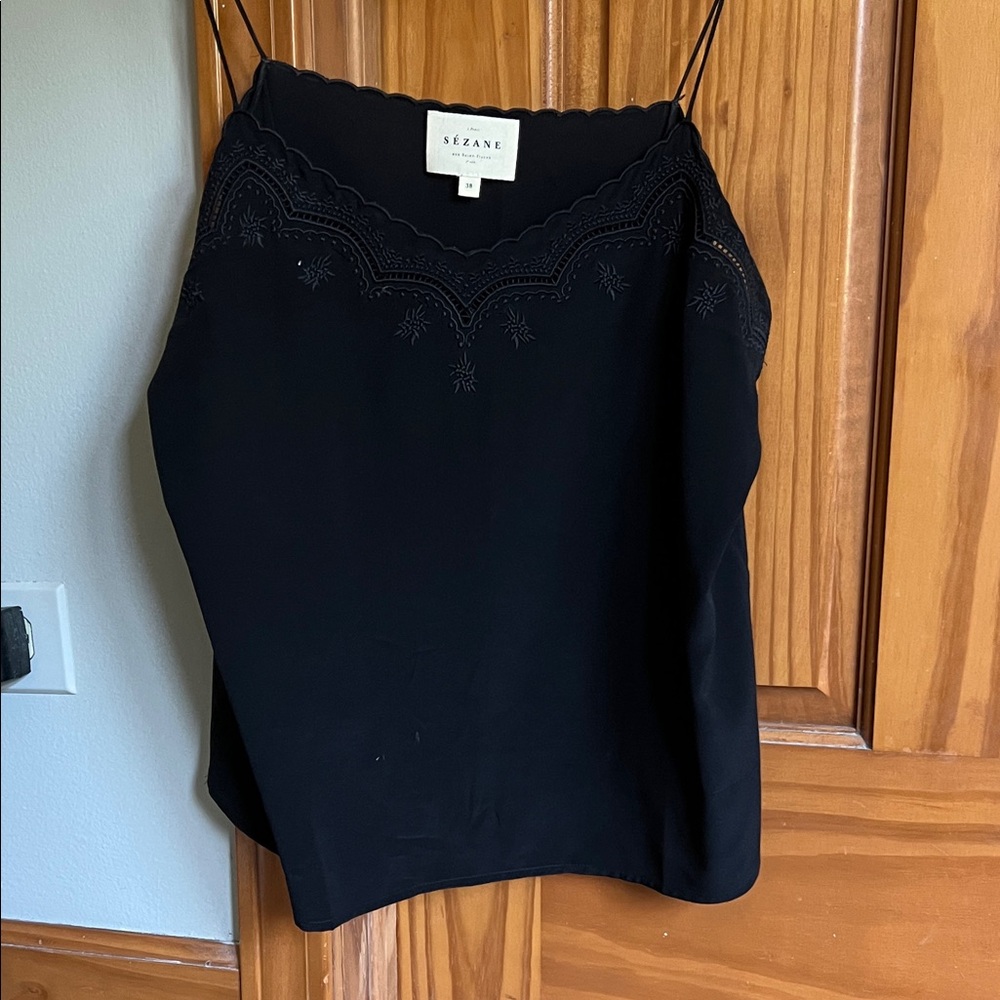 Sézane Palma Black Lace Trim Cami